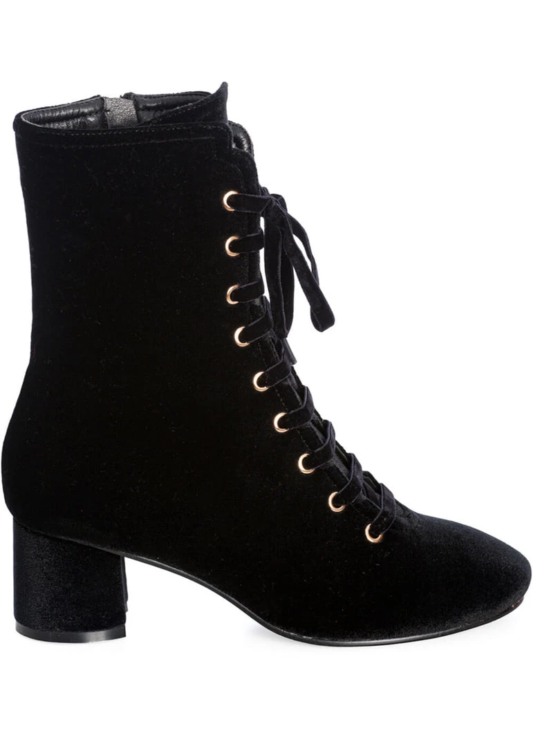 Banned It Takes Two Velvet 60's Boots Black