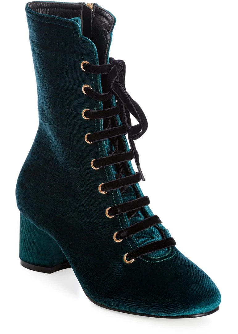 Banned It Takes Two Velvet 60's Boots Blue New In