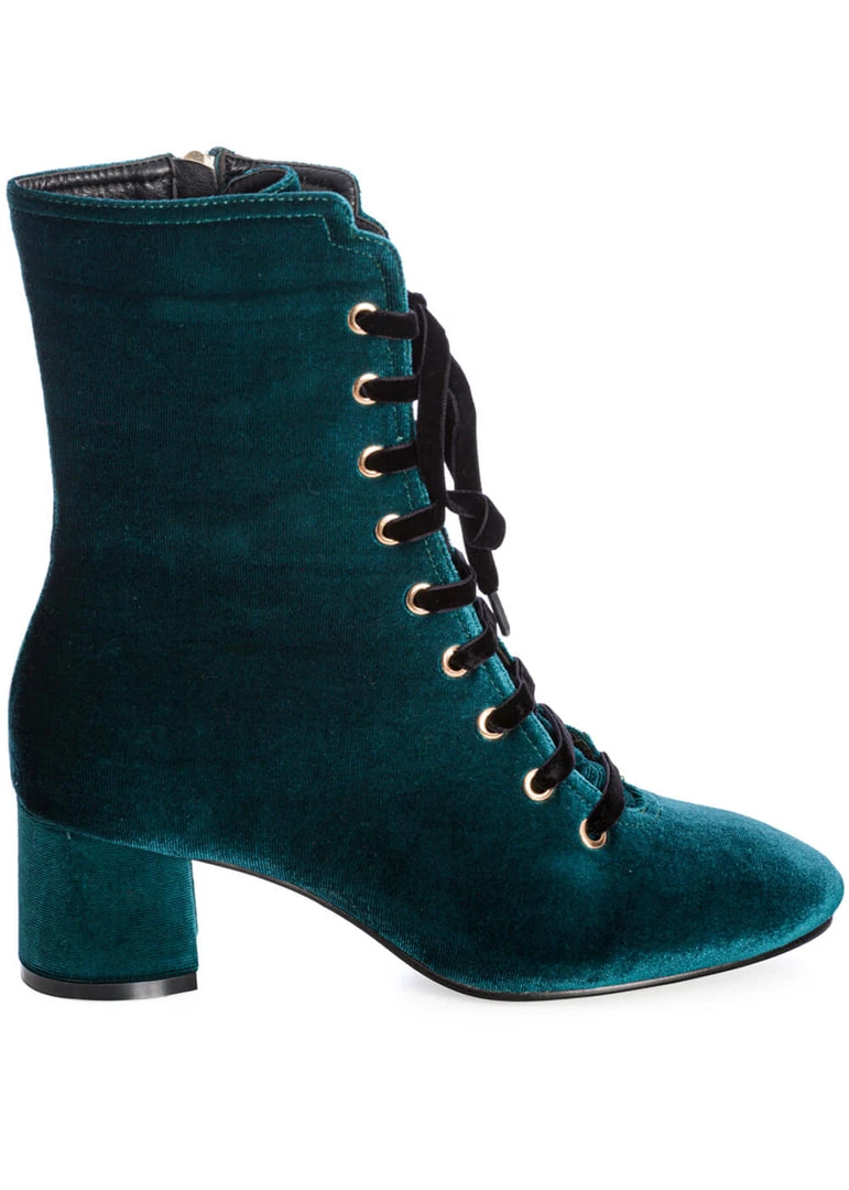 Banned It Takes Two Velvet 60's Boots Blue New In