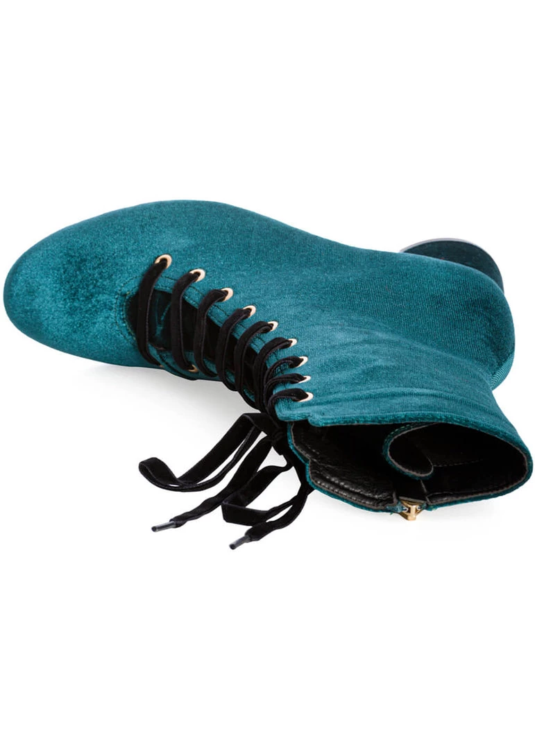 Banned It Takes Two Velvet 60's Boots Blue New In