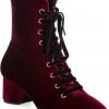 New In Banned It Takes Two Velvet 60's Boots Burgundy