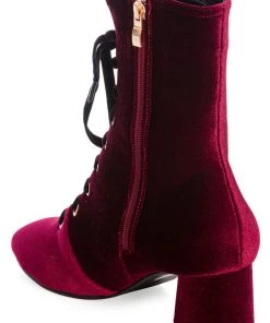 New In Banned It Takes Two Velvet 60's Boots Burgundy