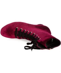 New In Banned It Takes Two Velvet 60's Boots Burgundy