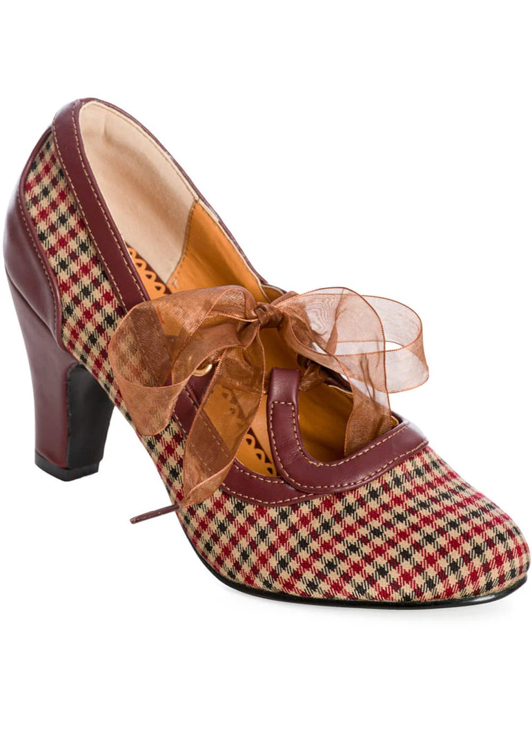 New In Banned Uptown Girl Check 40's Pumps Brown
