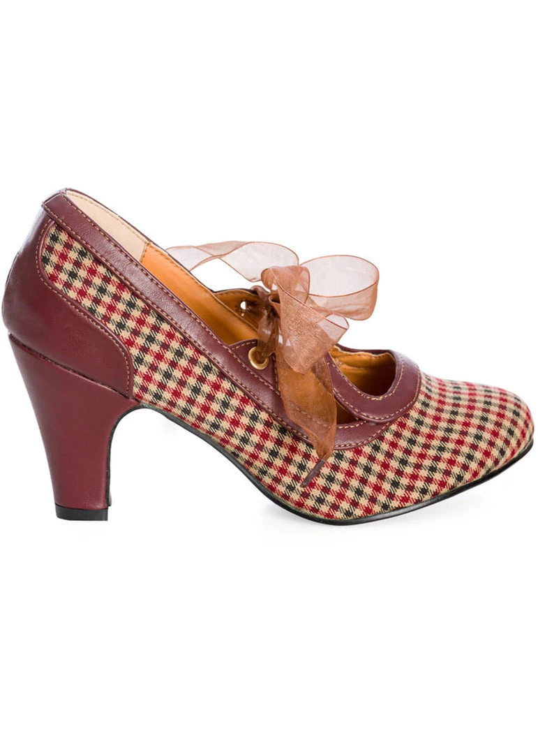 New In Banned Uptown Girl Check 40's Pumps Brown
