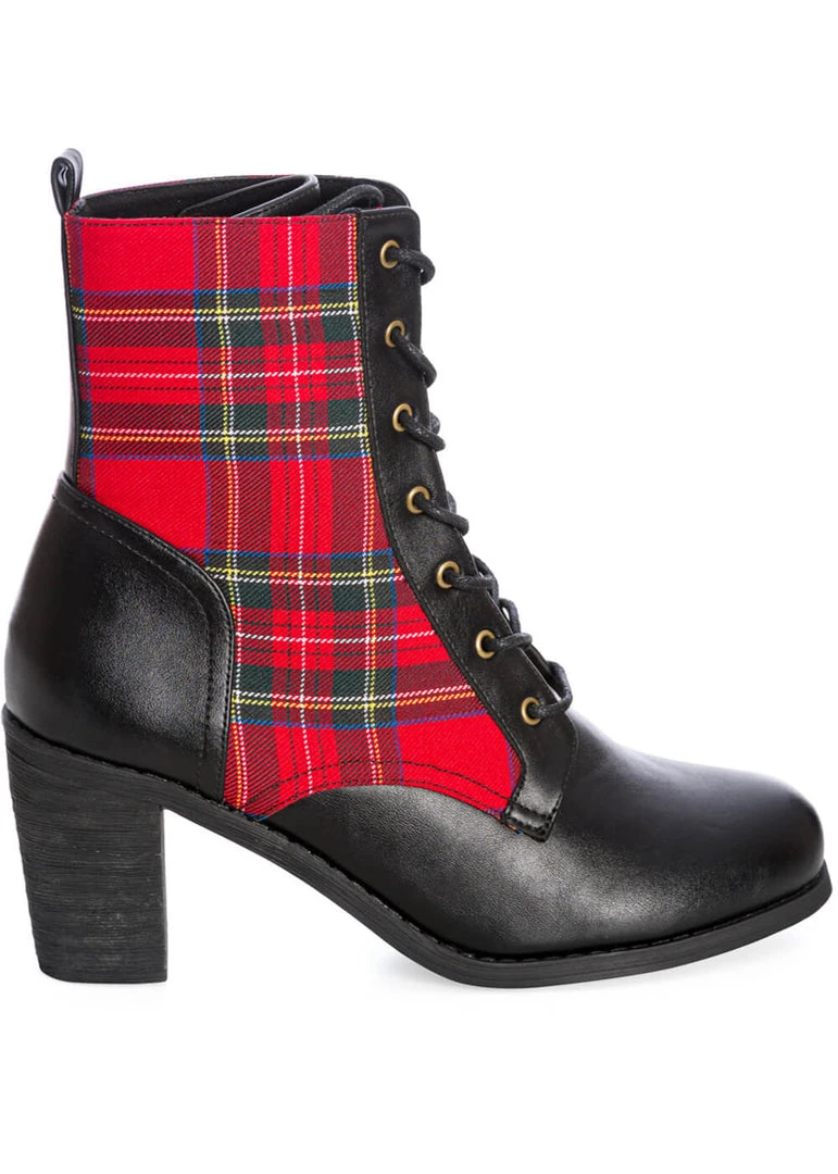 Banned Shake Your Booty Tartan 60's Ankle Boots Red