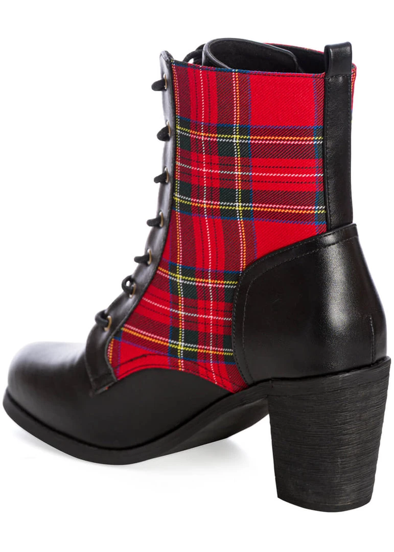 Banned Shake Your Booty Tartan 60's Ankle Boots Red