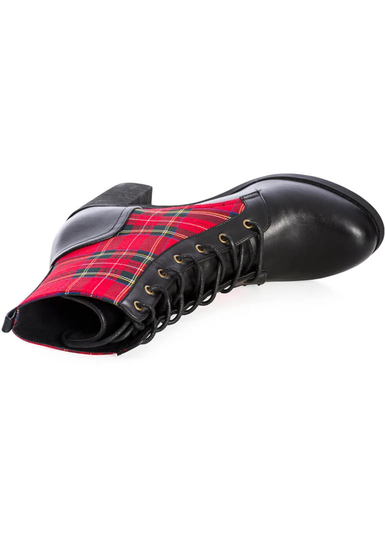 Banned Shake Your Booty Tartan 60's Ankle Boots Red
