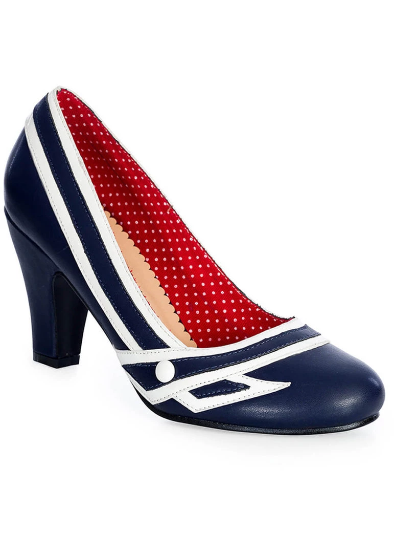 New In Banned Nautical Kelly Lee Sailor 50's Pumps Navyblue