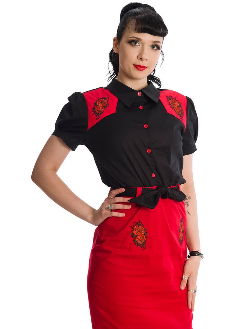 New In Banned Rockabilly Rose 50's Blouse Black