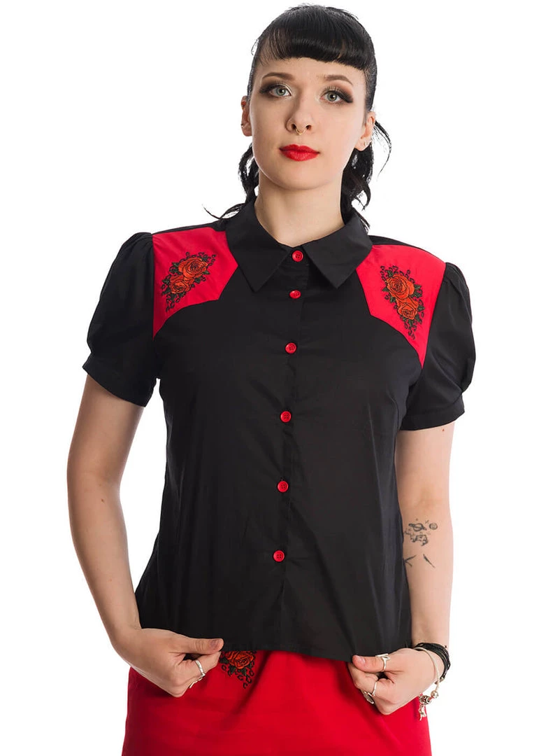 New In Banned Rockabilly Rose 50's Blouse Black