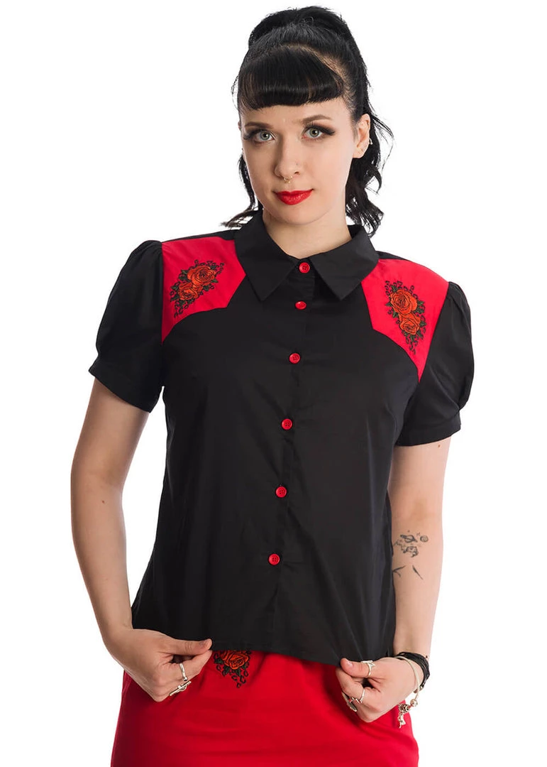 New In Banned Rockabilly Rose 50's Blouse Black