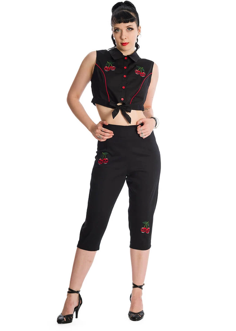 Banned Death By Skull Cherry 50's Blouse Black