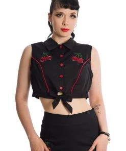 Banned Death By Skull Cherry 50's Blouse Black