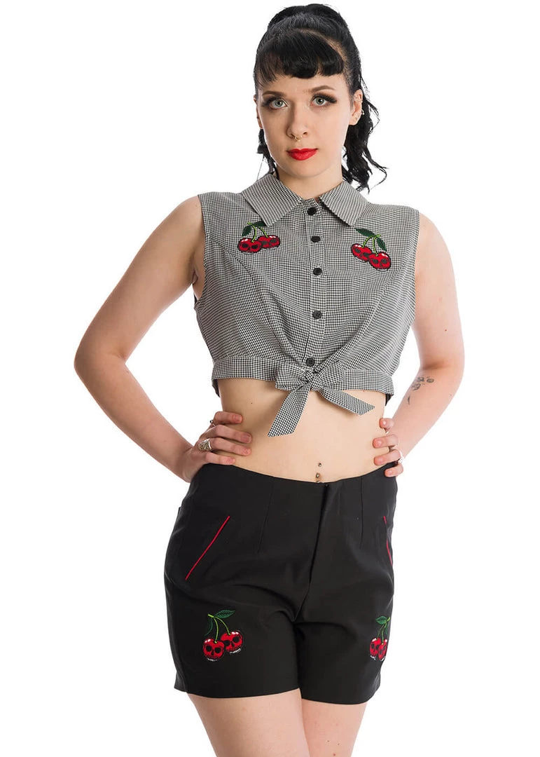 Banned Cherry Skull Up 50's Blouse Black New In