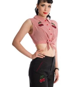 Banned Cherry Skull Up 50's Blouse Red New In