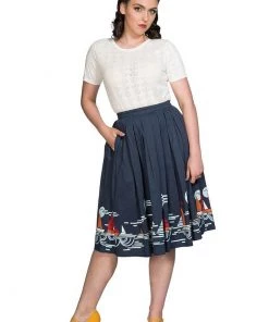 New In Banned Summer Sail 50's Swing Skirt Navy