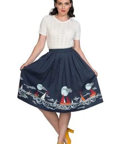 New In Banned Summer Sail 50's Swing Skirt Navy