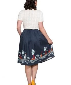 New In Banned Summer Sail 50's Swing Skirt Navy