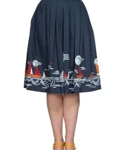 New In Banned Summer Sail 50's Swing Skirt Navy