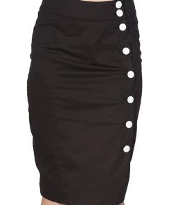 New In Banned Button Down 50's Pencil Skirt Black