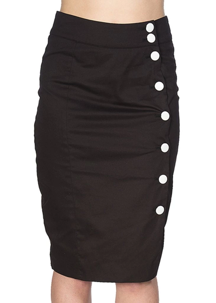 New In Banned Button Down 50's Pencil Skirt Black
