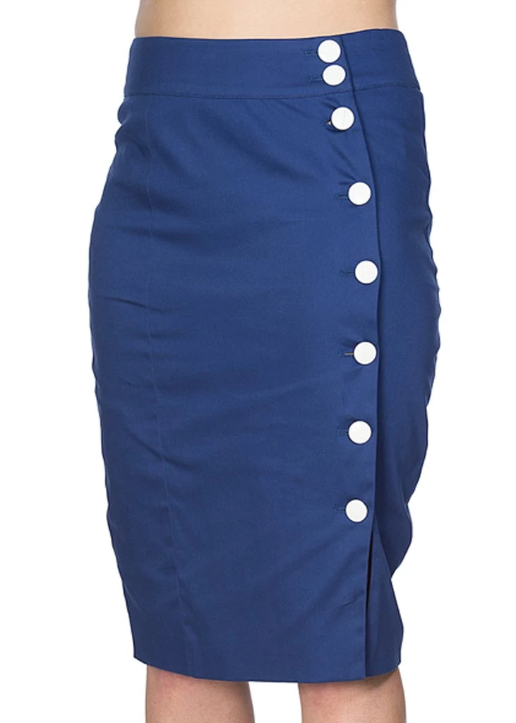 New In Banned Button Down 50's Pencil Skirt Navy