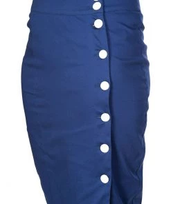 New In Banned Button Down 50's Pencil Skirt Navy