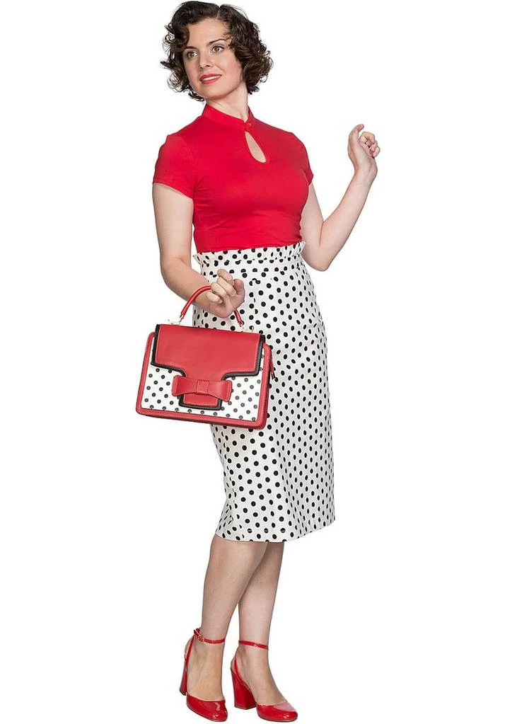 Banned Polkadot Frill 50's Pencil Skirt White New In