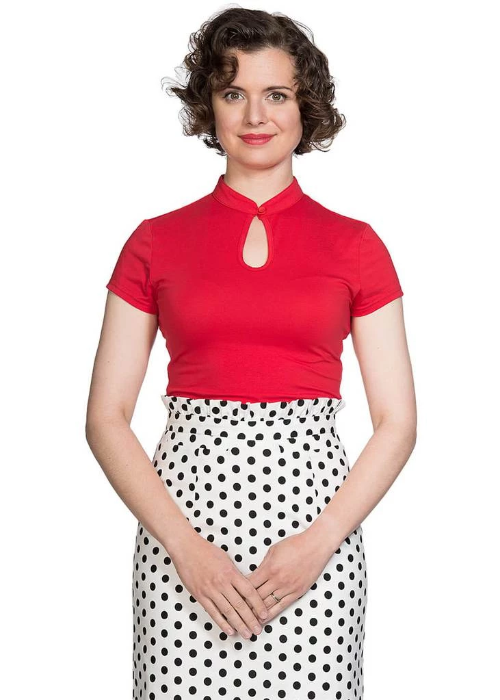 Banned Polkadot Frill 50's Pencil Skirt White New In