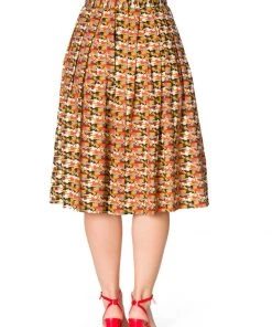 New In Banned Purrrfect Cat 60's Swing Skirt Mustard