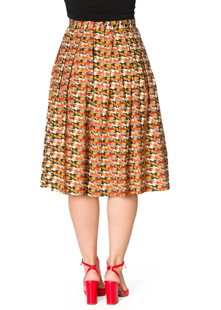 New In Banned Purrrfect Cat 60's Swing Skirt Mustard