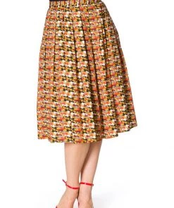 New In Banned Purrrfect Cat 60's Swing Skirt Mustard