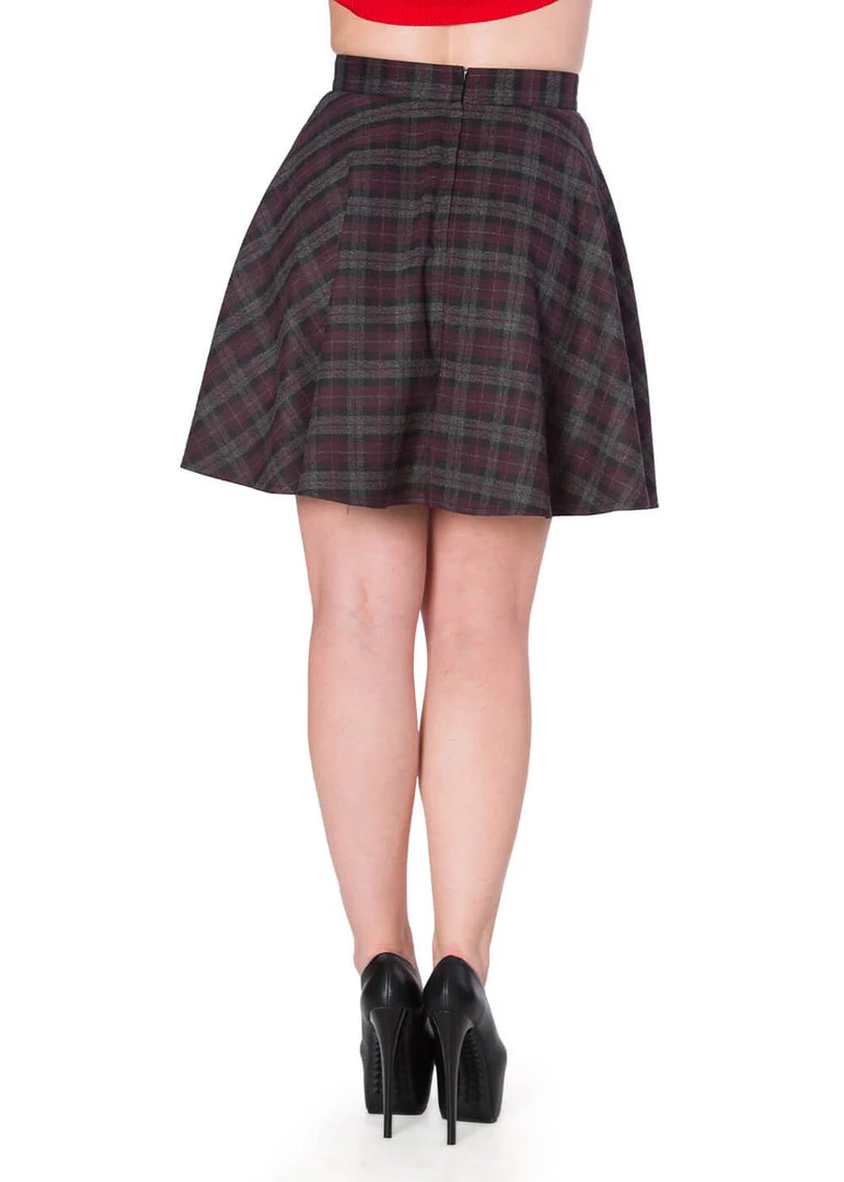 New In Banned Rock Check 60's Skirt Purple