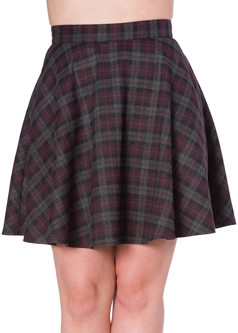 New In Banned Rock Check 60's Skirt Purple