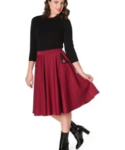 Banned Foxy 40's Swing Skirt Burgundy New In