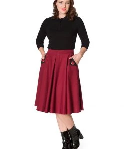 Banned Foxy 40's Swing Skirt Burgundy New In