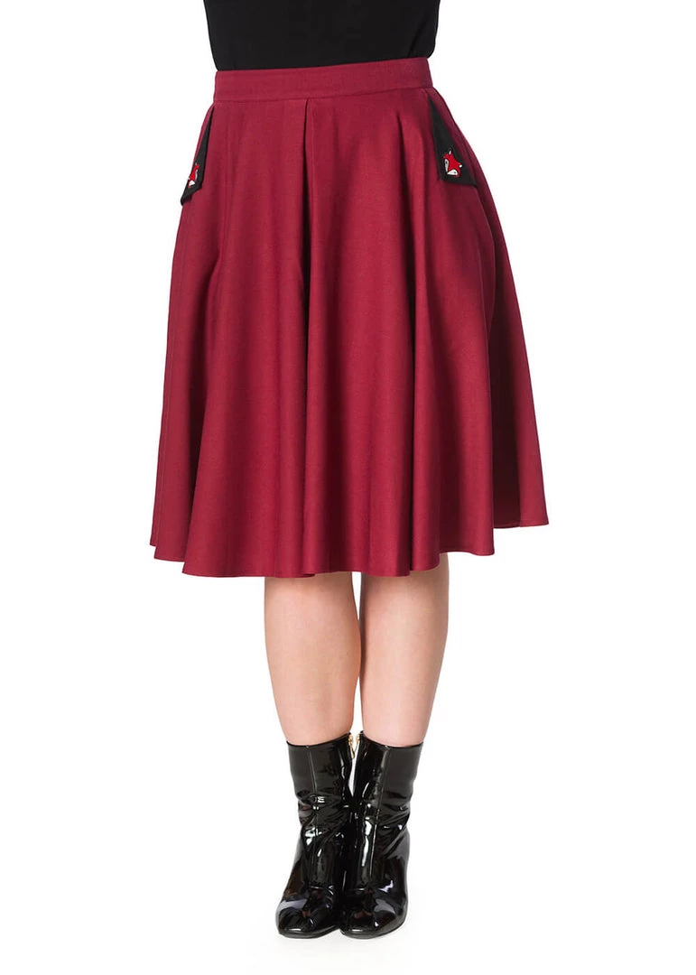 Banned Foxy 40's Swing Skirt Burgundy New In
