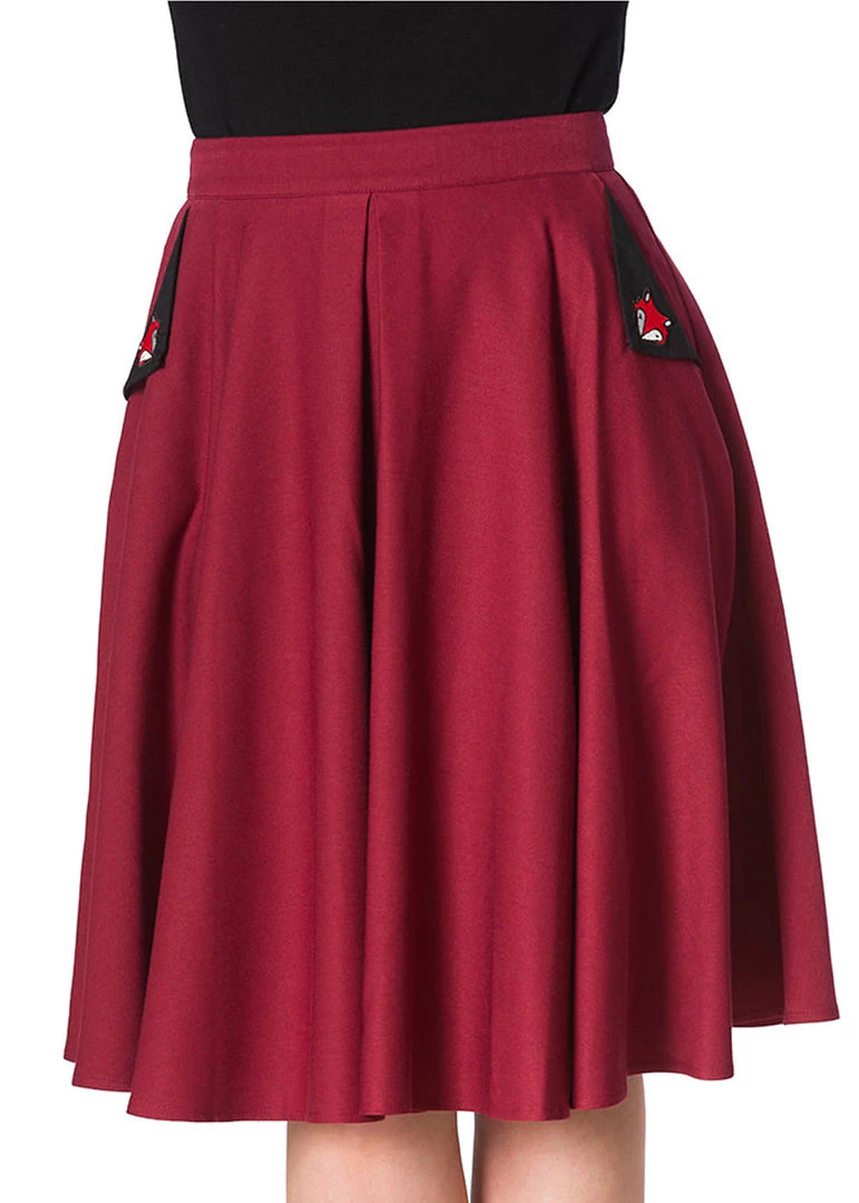 Banned Foxy 40's Swing Skirt Burgundy New In