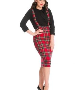 New In Banned Office Queen Tartan 50's Pencil Skirt Red
