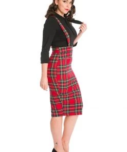 New In Banned Office Queen Tartan 50's Pencil Skirt Red