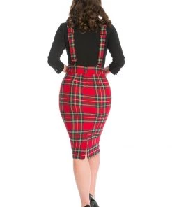 New In Banned Office Queen Tartan 50's Pencil Skirt Red