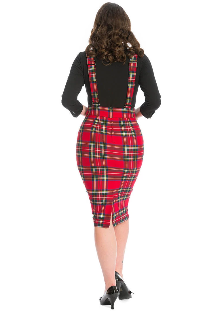 New In Banned Office Queen Tartan 50's Pencil Skirt Red
