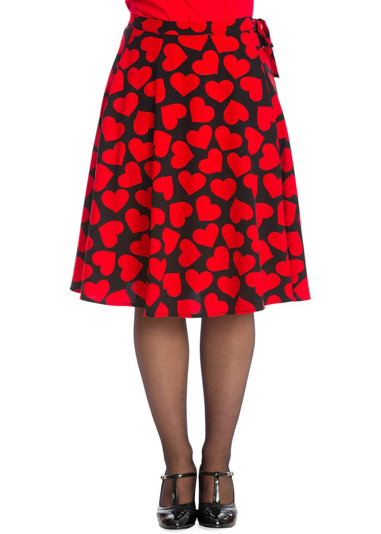 Banned Romance Button Hearts 50's Swing Skirt Red New In