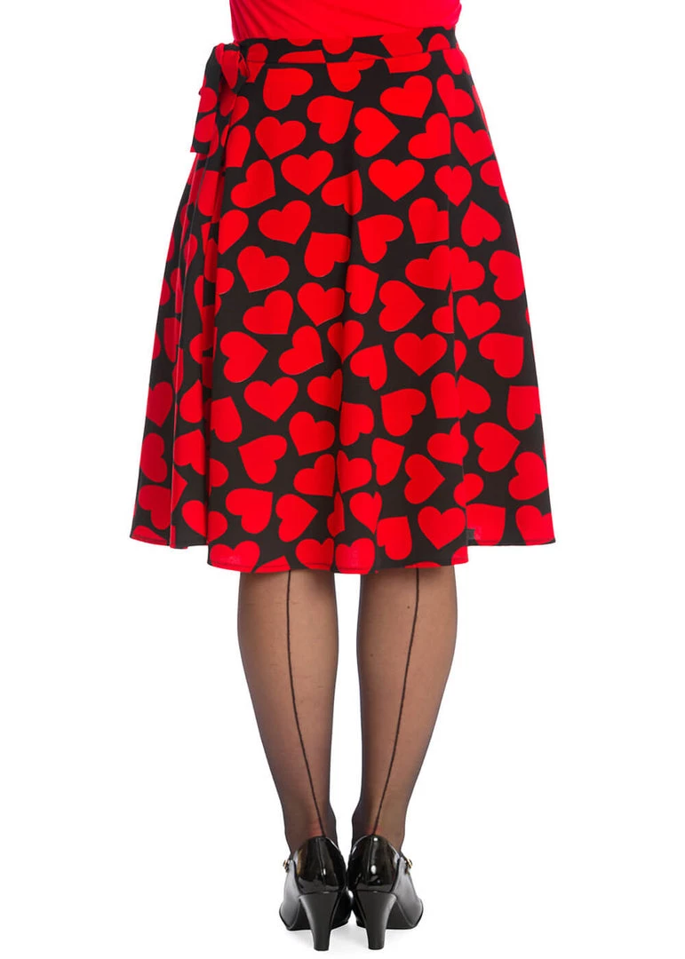 Banned Romance Button Hearts 50's Swing Skirt Red New In