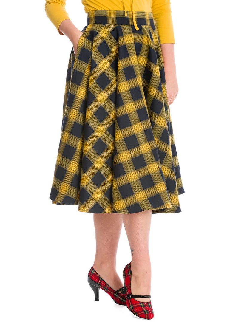 Banned Tartan 50's Swing Skirt Yellow