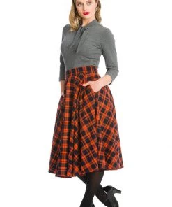 Banned Miss Spook Tartan 50's Swing Skirt Orange