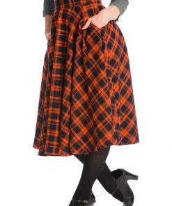 Banned Miss Spook Tartan 50's Swing Skirt Orange