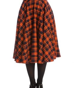 Banned Miss Spook Tartan 50's Swing Skirt Orange
