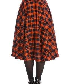 Banned Miss Spook Tartan 50's Swing Skirt Orange